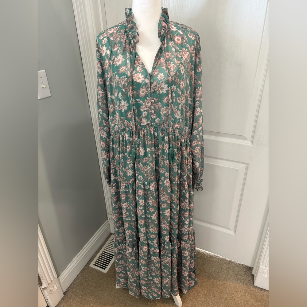Easel Floral Teal Green Maxi Dress